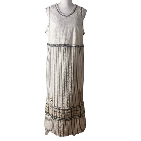 Vintage Surya II Sleeveless Dress Size 1X Ivory Boho Travel Buttons - Picture 1 of 10